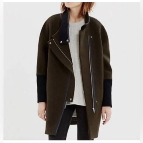 Madewell Jackets & Blazers - Madwelld city grid wool peacoat olive color with black trim sz 6